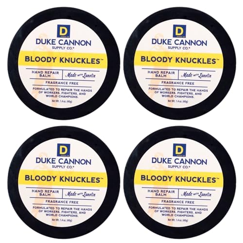 Duke Cannon Bloody Knuckles Hand Repair Balm - Travel Size 4 Pack, Unscented Moisturizer for Dry, Cracked Hands