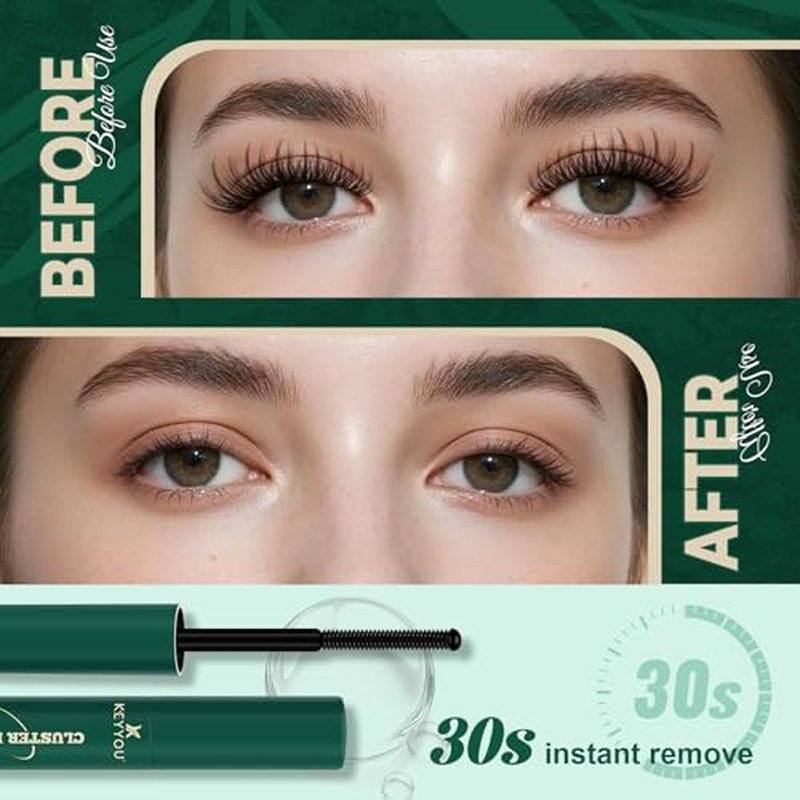 KEYYOU LASH Lash Bond and Seal with Remover, Black Lash Glue Waterproof for Lash Clusters, Long-Lasting Strong Hold DIY Eyelash Glue, Vegan Non-Irritating with Gentle Oil-Based Lash Remover