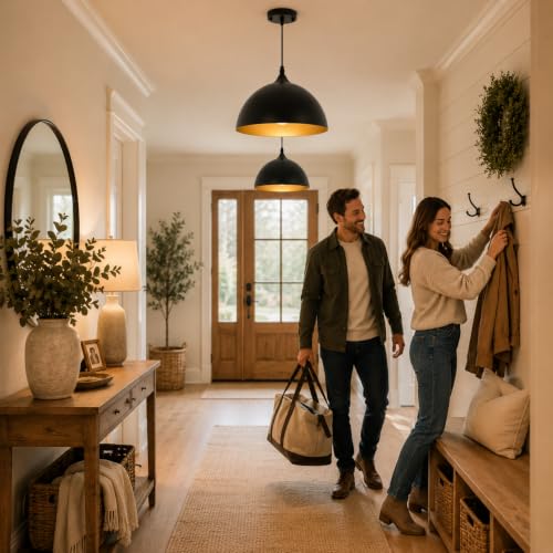 Farmhouse Pendant Lighting for Kitchen Island 2 Pack Black Metal Dome Light Fixture - 11.8 Inch Ceiling Variation