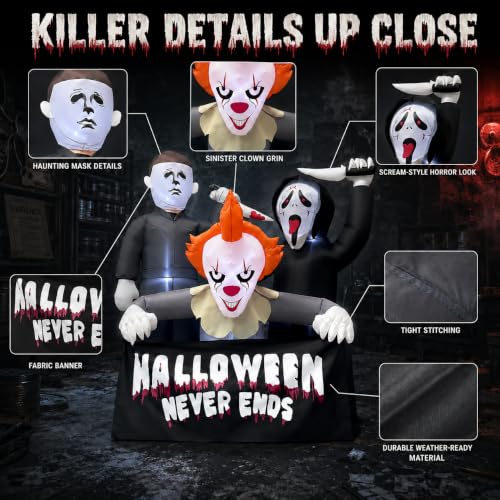 6FT Halloween Inflatable Killer Trio with LED Lights - Outdoor Decorations - Variation of Killers