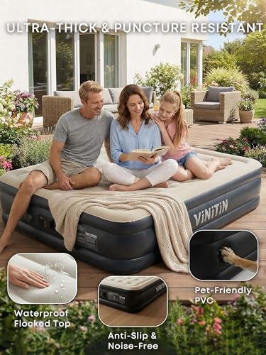 Vinitin Queen Air Mattress with Built-in Pump - Black, 16" Elevated Inflatable Bed for Home & Guests