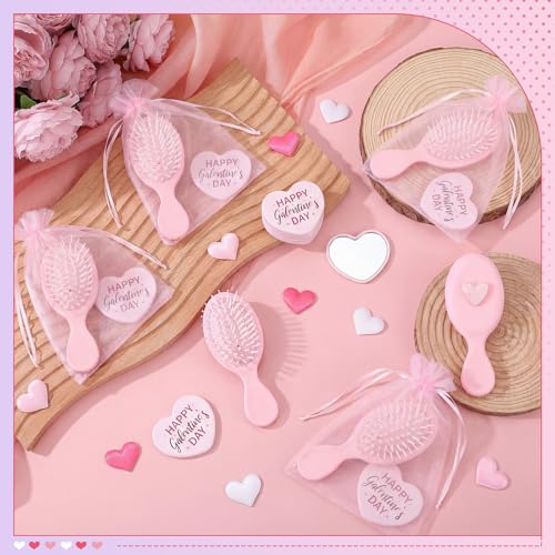 Yungyan Galentine's Day Heart Mirror & Hair Brush Gift Set for Women, Pack of 12
