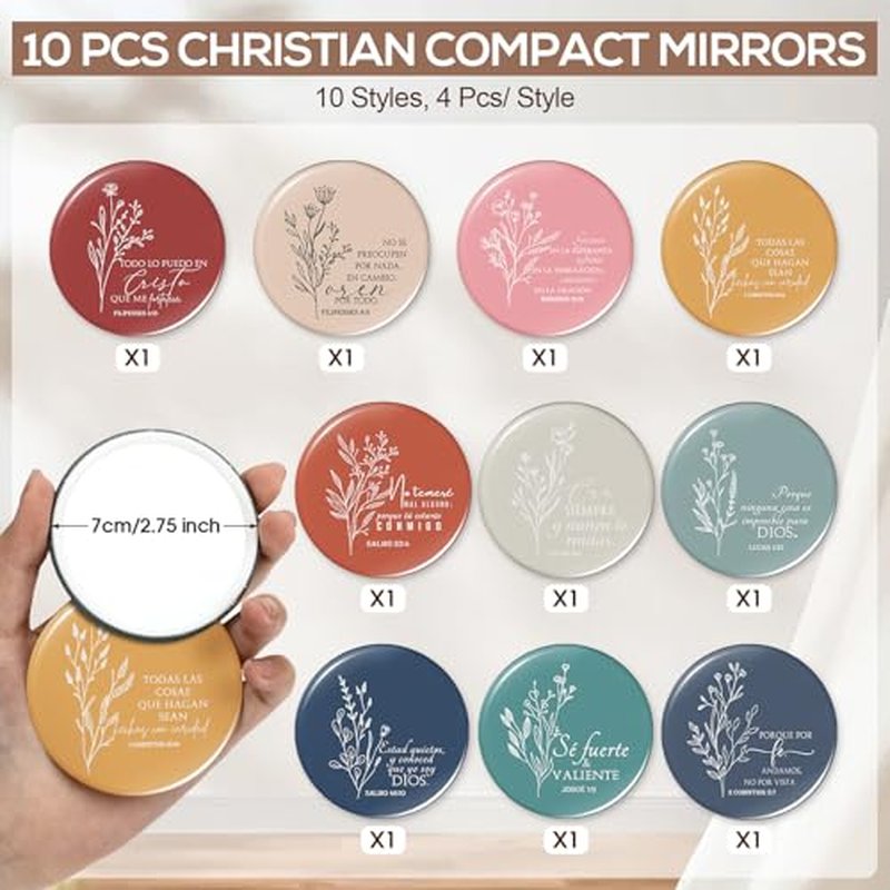 Kacctyen Spanish Christian Easter Gifts for Women Bulk Bible Verse Makeup Bags Religious Gift Regalos Cristianos Para Mujer Canvas Pouch Compact Mirrors Mother's Day Church Gift(Morandi Color,10 Sets)