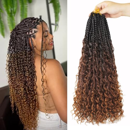24 Inch Goddess Boho Box Braids Crochet Hair - 9 Packs, Pre-Looped, Curly Ends