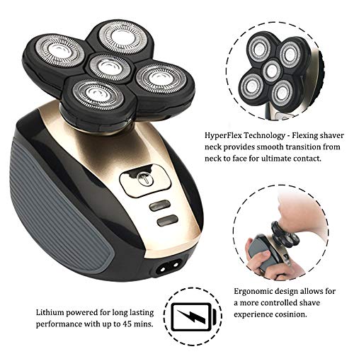 Men's Electric Bald Razor - 5-in-1 Grooming Kit with Gold Finish, Waterproof Head Shaver & Trimmer