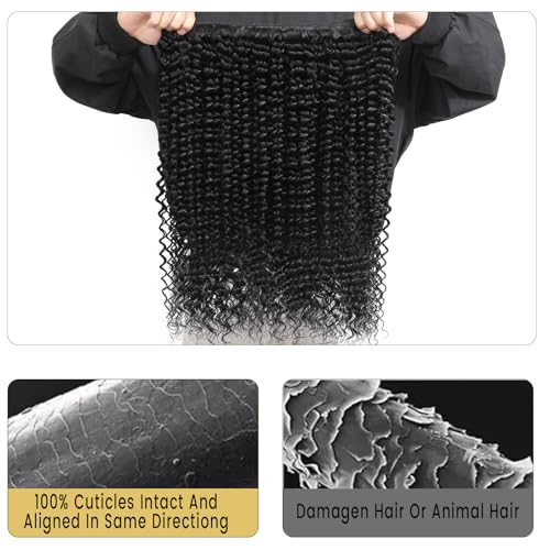 Deep Wave Human Hair Bundles - 20 Inch Wavy Curly Hair Extensions, Natural Black, Silky Soft, Long-Lasting, Full Density