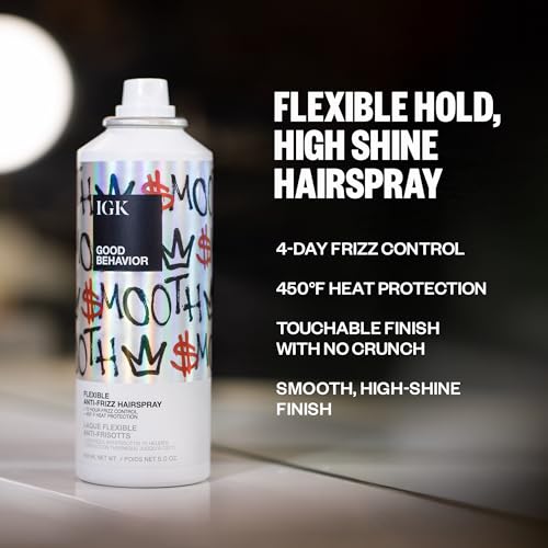 IGK Good Behavior Flexible Hairspray with Frizz Control & Shine, Medium Hold
