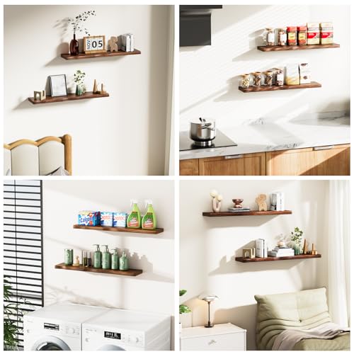Avytronx Walnut 36-inch Organic Wavy Edge Floating Shelves 2-Pack with Hidden Brackets