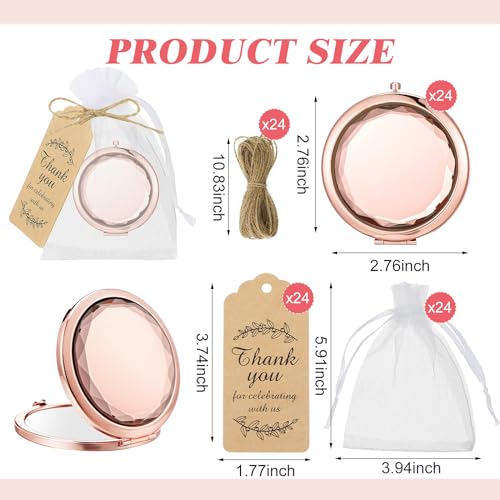 Barydat 24 Set Rose Gold Compact Mirrors Bulk Crystal Compact Makeup Double Sided Pocket Mirrors for Women Bridesmaids Wedding Gift for Bridal Shower Party Favors Christmas Party Gifts