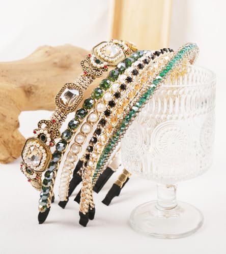 YARN & INK 6 Pcs Women's Champagne Gold Rhinestone Headbands - Mix Hairbands