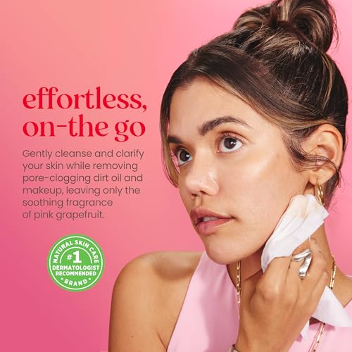Pink Grapefruit Facial Wipes - Hydrating Makeup Remover & Cleansing Towelettes - Pack of 2, 90 Count Each