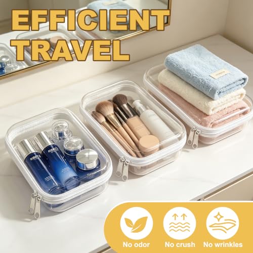 6 Pack Clear Hard Shell Makeup & Travel Organizer Bags - Small, Medium, Large