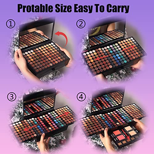 Women Makeup Set with 190 Colors Eyeshadow Blush Eyebrow Powder Face Concealer & Mirror