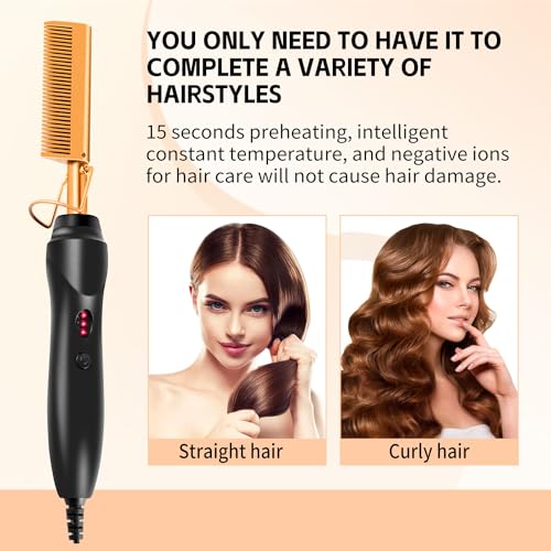 19 Pcs Hot Comb Set - Electric Hair Straightener Curling Iron for Natural Black Hair & Wigs - Includes Wig Glue & Styling Accessories