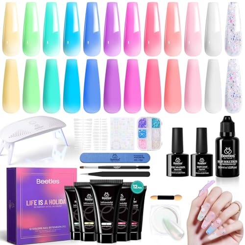 Beetles Gel Polish Poly Extension Nail Kit - Bubblegum Garden, 23Pcs Spring Nail Art Set