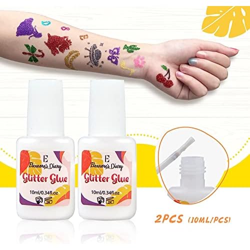 Body Glue for Glitter Tattoos, Eleanore's Diary 10ml*2 Art Glitter Glue, Odourless & Non Toxic, Suit for Skin Chunky Makeup, Beach Parties, Music Festival, Carnival, Cosplay, Summer Holiday, Gemstones