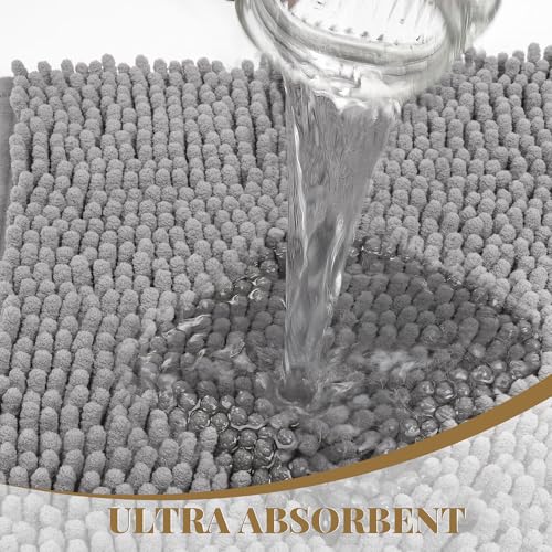 60 x 36 Inch Grey Chenille Bath Rug - Soft, Absorbent, Quick Drying Bathroom Mat with Rubber Backing