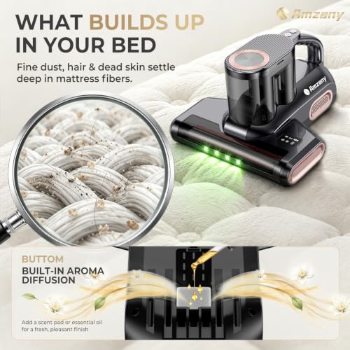 Cordless Mattress Vacuum Cleaner with UV-C Light & Ultrasonic - Grey & Gold