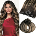 Ranyalulu 14 Inch Balayage Clip-In Hair Extensions 80g - Chocolate Brown to Caramel Blonde