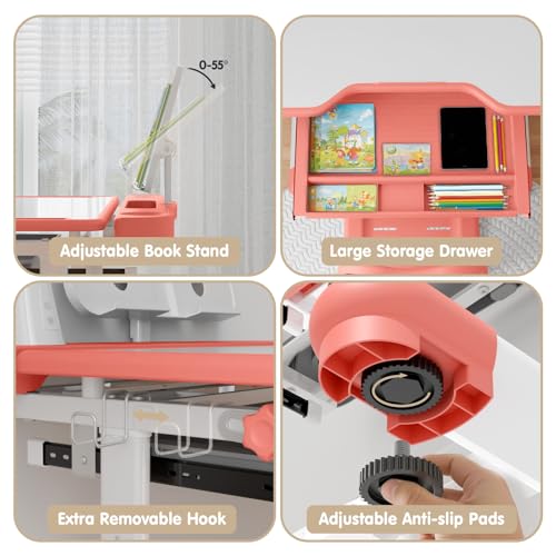 Kids Desk and Chair Set with Adjustable Height & Tiltable Desktop, Art & Study Table for Ages 3-12