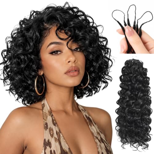 Detean 10 Inch Pre-Separated Knotless Feather Crochet Hair 40 Strands - Black 1B, Lightweight Curly Wave