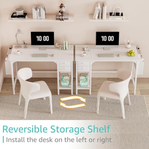 Lufeiya White Small 39.4-Inch Computer Desk with Drawers for Home Office