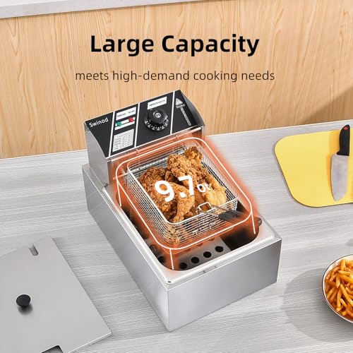 Swinod 6L Commercial Deep Fryer with Basket 1700W Countertop Electric Fryer