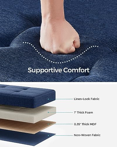 Storage Ottoman Bench with Legs - Foldable Foot Rest, Midnight Blue, No Flipping Lid