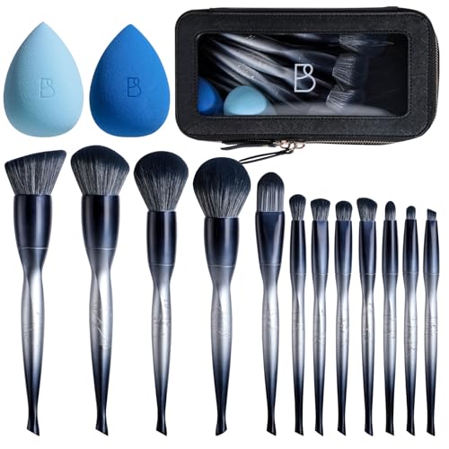 BS-MALL Makeup Brush Set with 2 Sponges - Professional Foundation & Eye Brushes