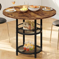 Round Dining Table for 2 with Two-Tier Storage - Rustic Brown & Black, 31.5" Kitchen Table for Small Spaces