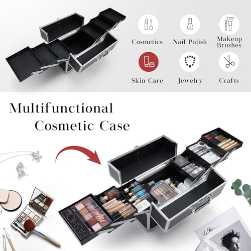 Hododou Extra Large Makeup Train Case with 6 Trays - Black