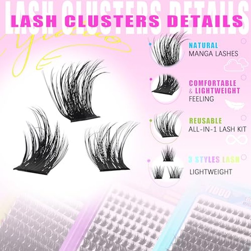 3 Styles Lash Clusters Kit Bulk Packs with 2¡¿Bond&Seal Volume/Manga/ultra/Dramatic Eyelash Extensions 8-18mm lashes Clusters Kit Wispy D Curl Individual Fake Eyelashes Kit DIY at Home Easily