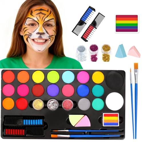Glow UV Blacklight Face Paint,Neon Fluorescent Body Painting Palette,Water Activated Makeup Eyeliner,Water Based Glow In The Dark Party Halloween Washable for Adult Body Paint Set (colour mixture)