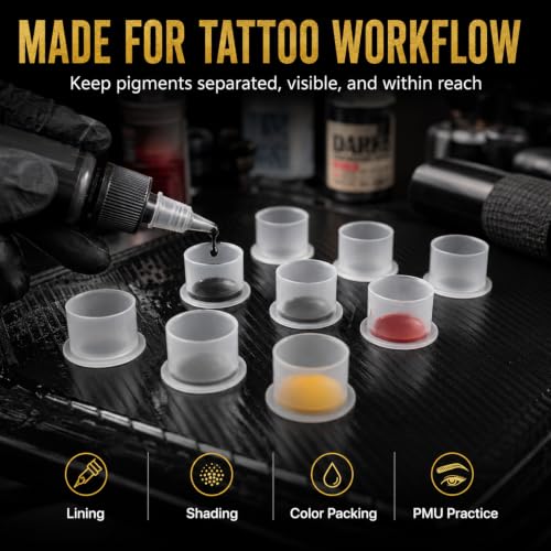 Large 1000pcs Disposable Tattoo Ink Caps with Wide Flat Base - Clear, Spill-Proof, Professional Supplies