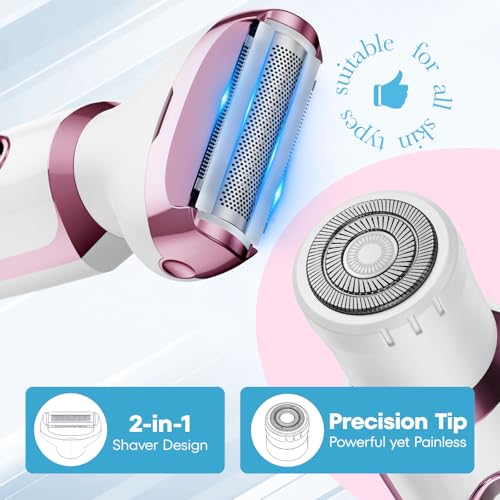 Women’s 2-in-1 Electric Razor & Trimmer Kit - Painless Body & Facial Hair Removal, Rose Gold & White