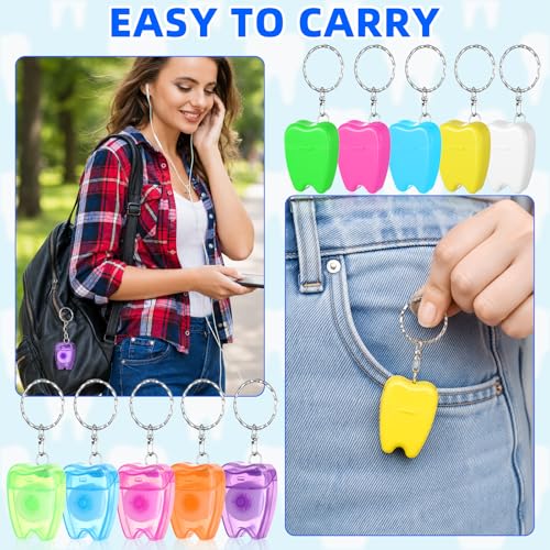 Landical 100 Pcs Mini Tooth-Shaped Dental Floss Keychains Bulk, Portable Oral Care, Mixed Colors