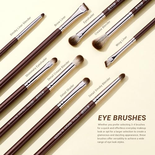 Jessup Shimmer Brown Makeup Brush Set with 15 Professional Brushes for Face & Eyes