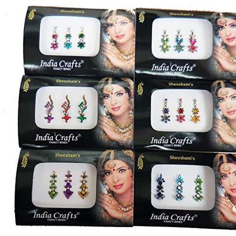 8 Combo Bindi Packs Silver/Gold/Black/Multicolored Face Jewels Bollywood tika