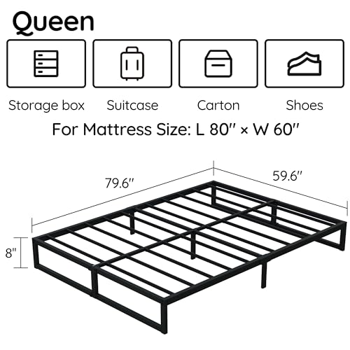 Richwanone Queen Bed Frame 8 Inch Heavy Duty Metal Platform Bed Black - Variation of THIS listing