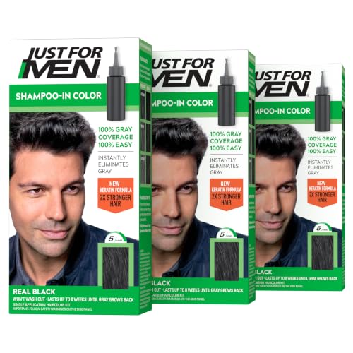 Just for Men Hair Color Shampoo-In Black H-55 3-Pack, Natural Gray Coverage