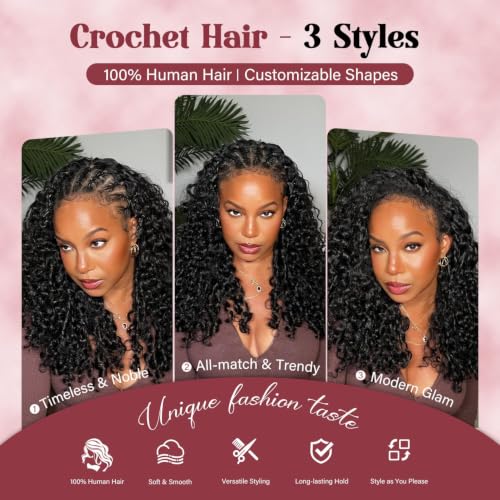 Alididi Mini Knots Burmese Curly Crochet Human Hair 18 Inch, 100 Strands, Knotless & Reusable
