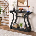 Black Wood Console Table with 3-Tier Shelves - Farmhouse Style Entryway Table