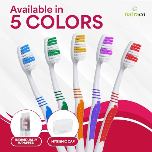 Natraco Bulk Toothbrush Pack with Covers – 100 Medium Soft, Individually Wrapped for Travel & Hotels