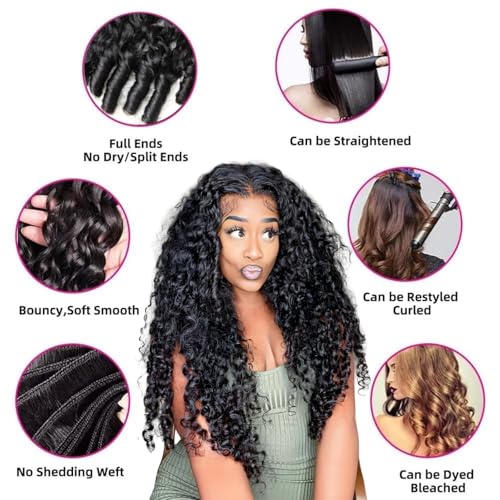 Burmese Curly Human Hair Bundles 16 Inch Natural Black Spiral Ends Virgin Hair