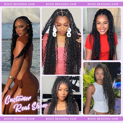 Black 16 Inch Human Hair Braids for Boho Styling - Deep Wave Bundles