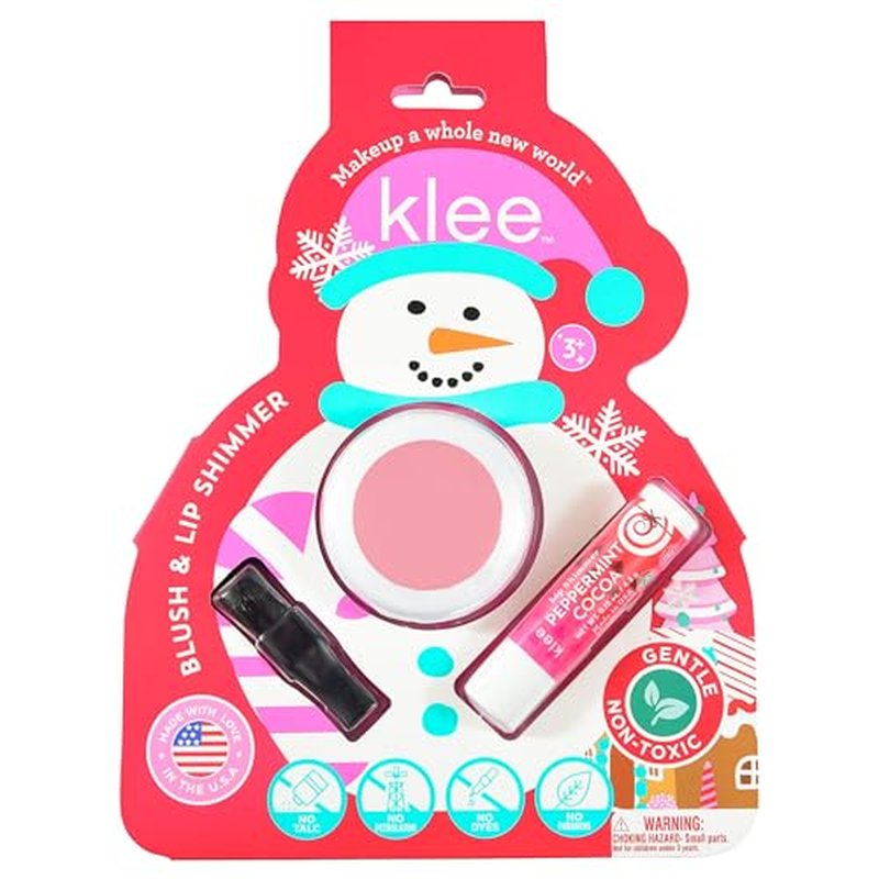 Klee Naturals Holiday Blush and Lip Shimmer Makeup Kit. Gentle and Non-Toxic. Perfect for Kids and Tweens. Made in USA. (Crystal Glow)