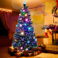 Green 7ft Pre-Lit Optical Fiber Christmas Tree with RGB LED Lights & Snowflakes - Festive Holiday Decor