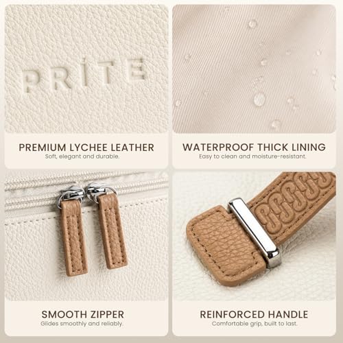 Prite 2-Piece Makeup Bag Set with Clear Toiletry Bag - Beige Travel Organizer