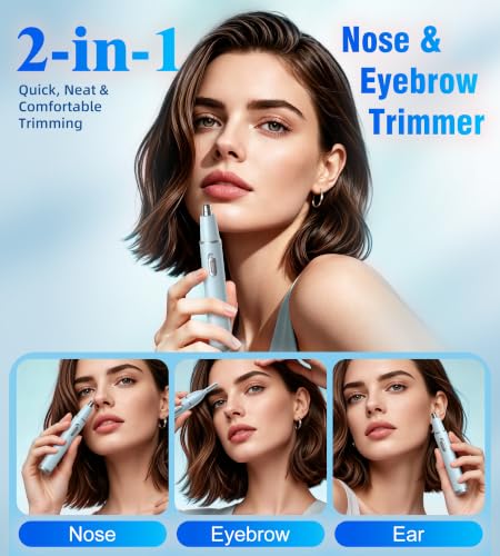 Nose & Eyebrow Trimmer for Women - 2-in-1 Rechargeable Facial Grooming Tool, Waterproof, Blue