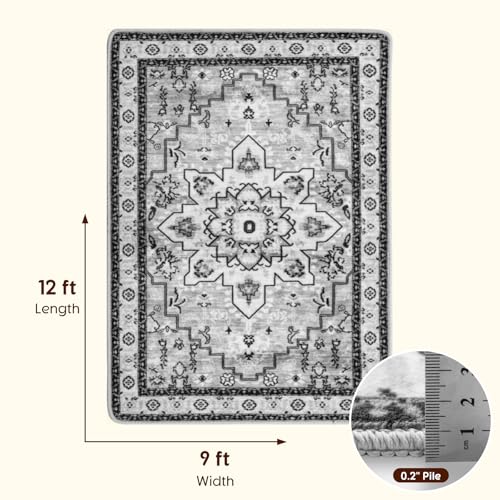 LBRO2M Gray 9x12 Machine Washable Pet-Friendly Area Rug - Low Pile, Non Slip